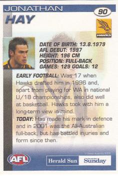 2005 Select Herald Sun AFL #90 Jonathan Hay Back